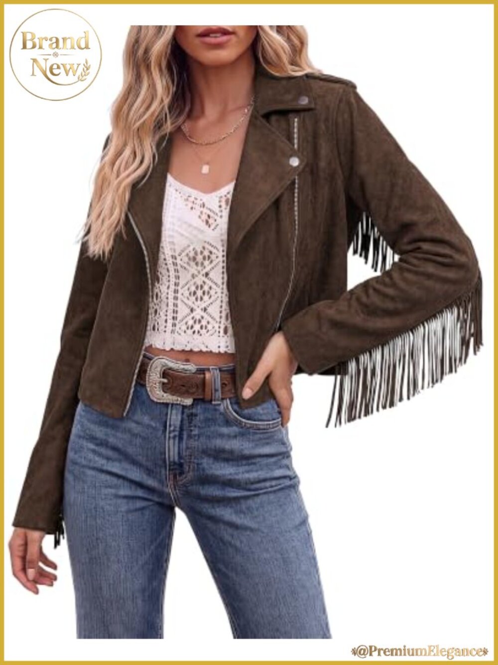 Faux Suede Cropped Fringe Jacket Asymmetric Zip Moto Western